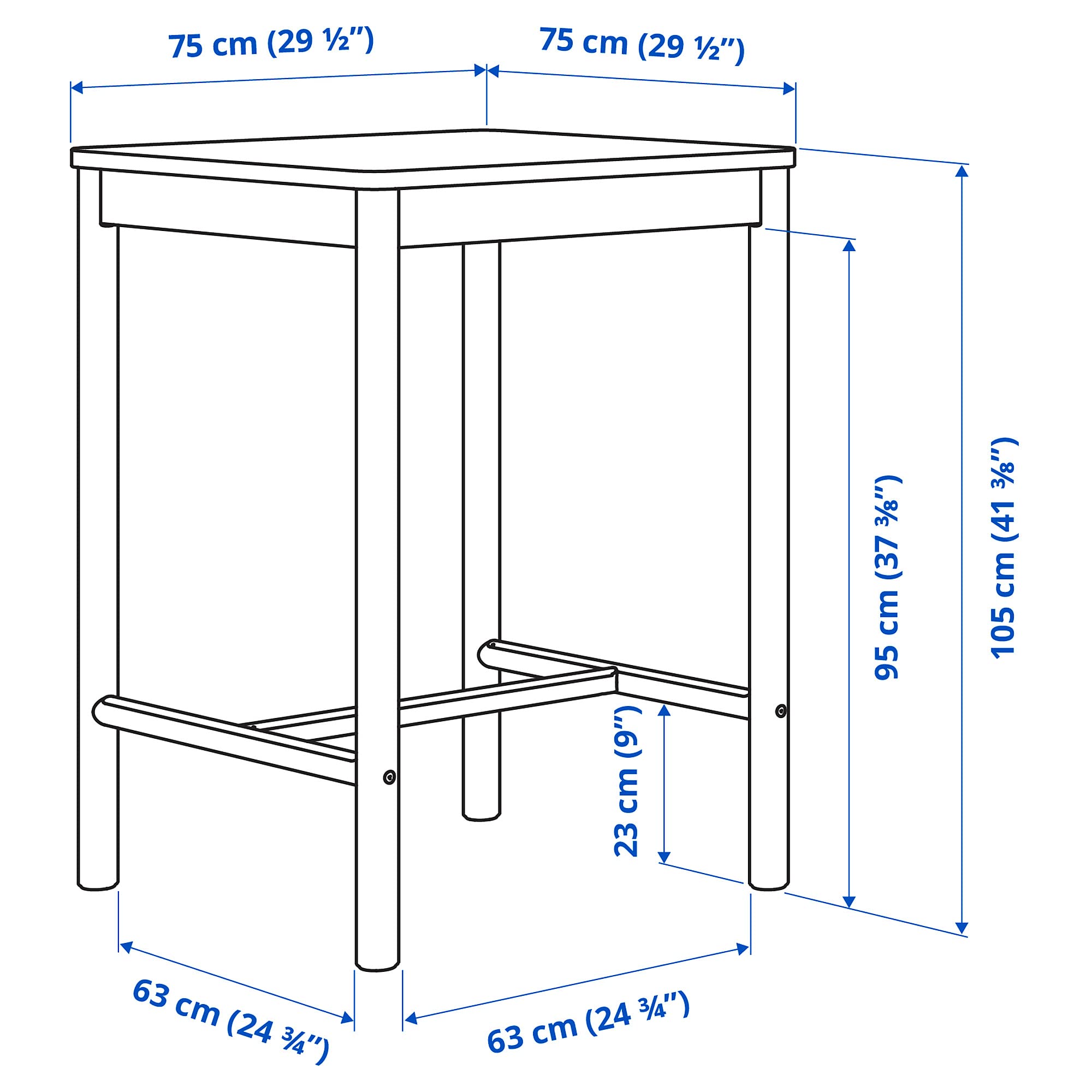 Amazon｜IKEA RÖNNINGE バーテーブル、75x75cm、ブラック｜カウンター